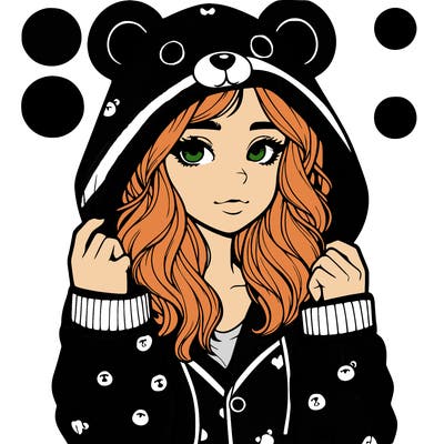 realistic girl in a animal pjs hoodie