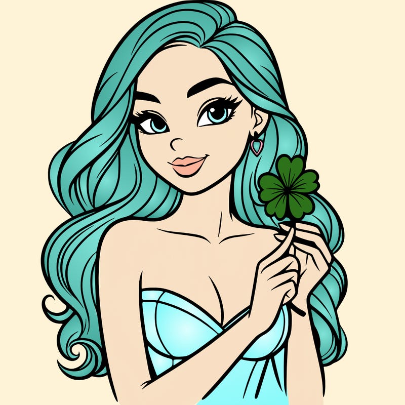 beautiful woman  carrying a clover