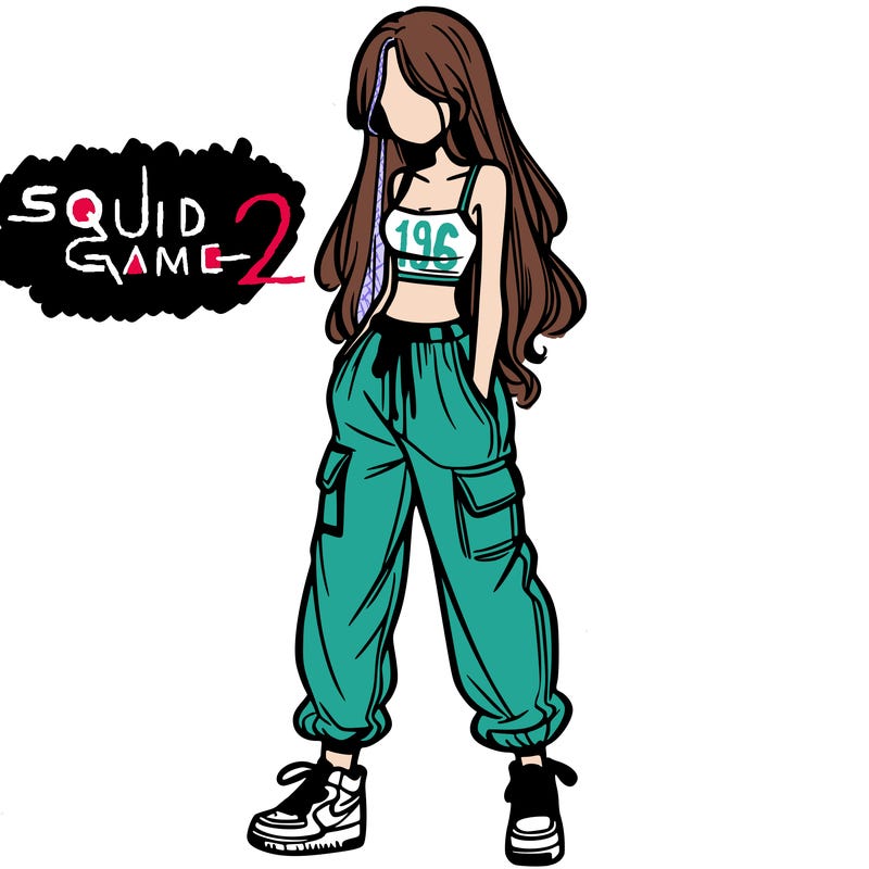 girl in baggy pants crop top and long hair