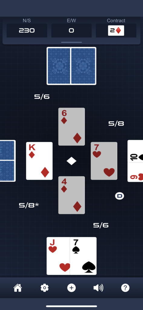 Classic Bridge - Gameplay of Classic Bridge card game on a mobile screen showing the bidding contract and active card play