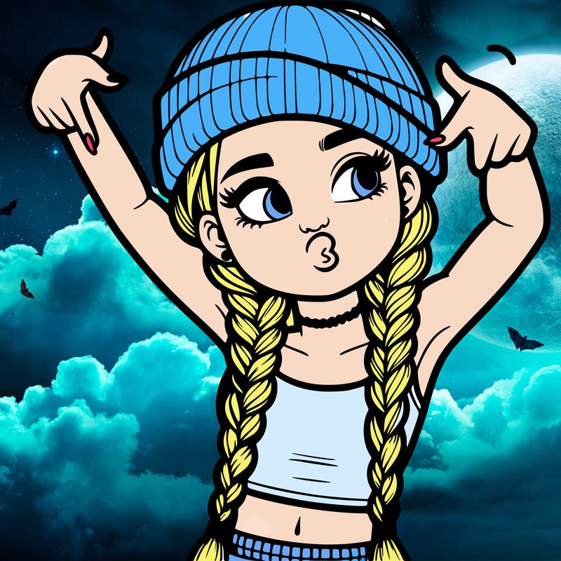 realistic teenage girl with braids and a beanie and crop top doing 🫶🏼
