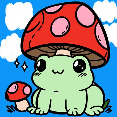 a cute frog with a mushroom hat