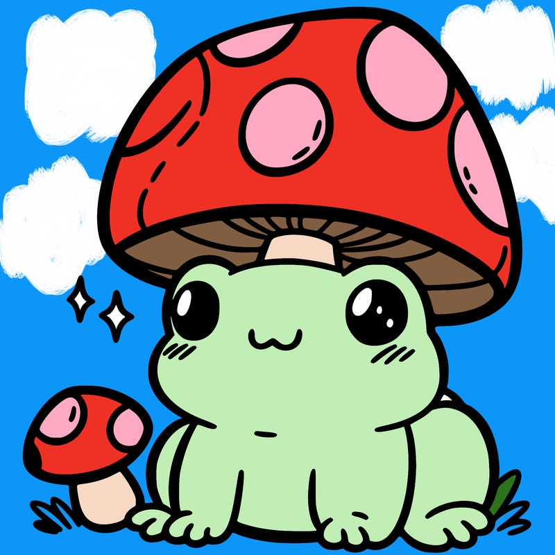 a cute frog with a mushroom hat