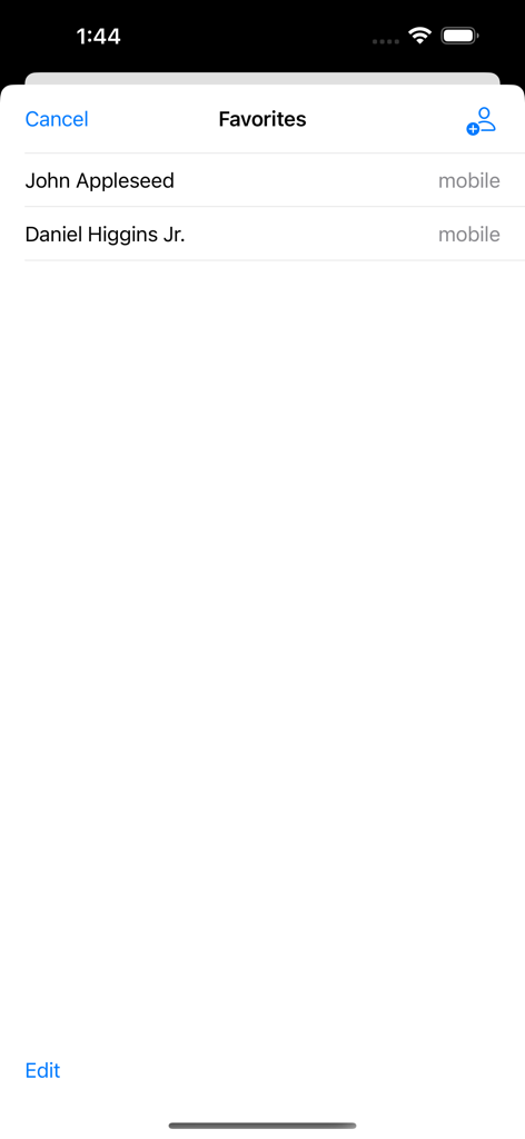 SMS touch - Favorites contact list screen of the SMS touch messaging app