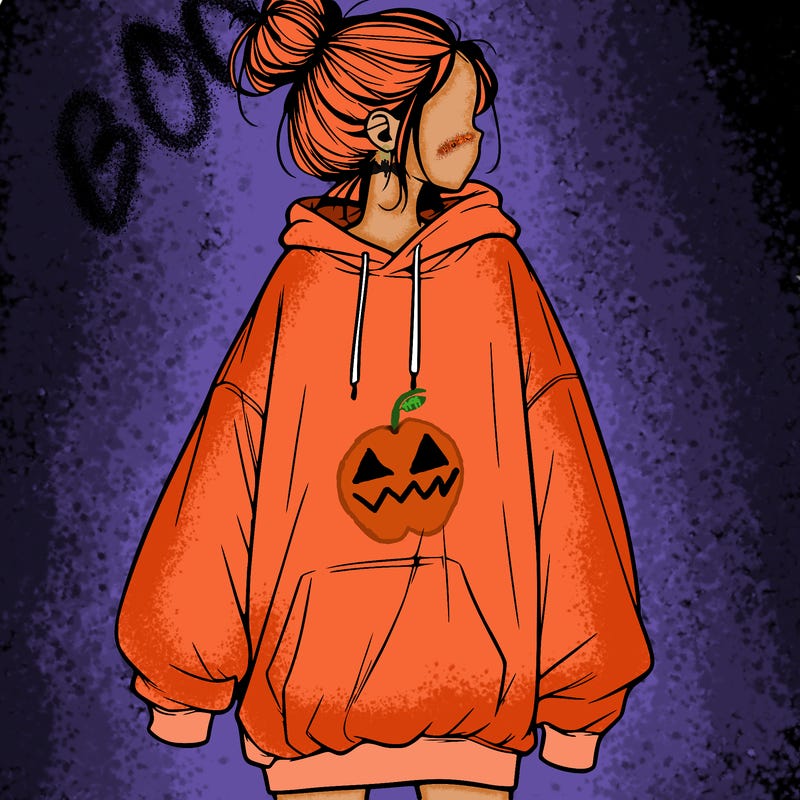 realistic girl with a oversized sweatshirt on and a bun