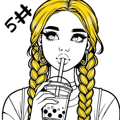 realistic girl with braided hair drinking boba