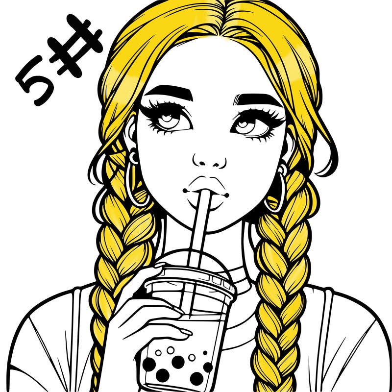 realistic girl with braided hair drinking boba