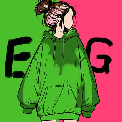 realistic girl with a oversized sweatshirt on and a bun