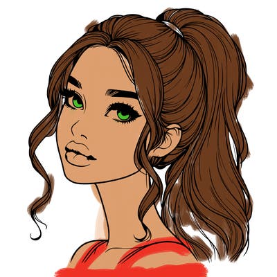 realistic girl with a ponytail on her hair and lips