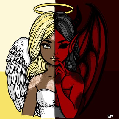 realistic angel half demon