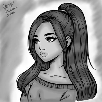 realistic girl with a high ponytail