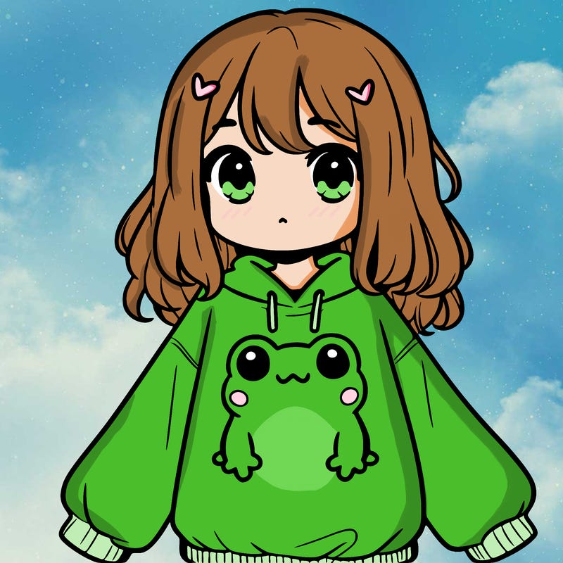 girl wearing frogging sweatshirt