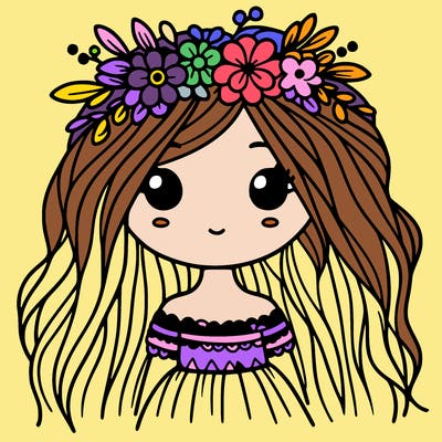 girl with flowers crown and blonde gradient highlights