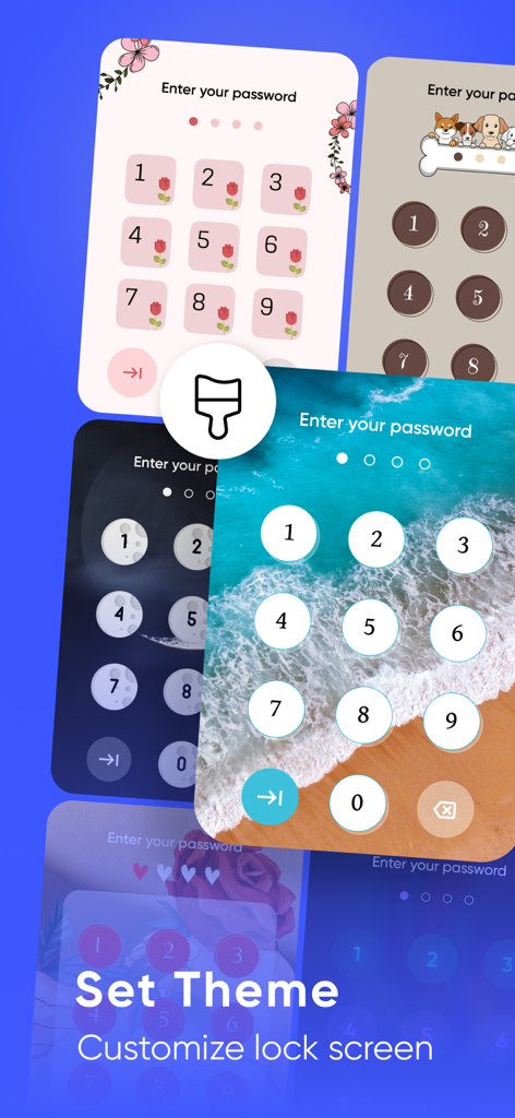 App Lock : Hide App & Lock App - Various customizable lock screen themes for the app lock feature including nature and floral designs