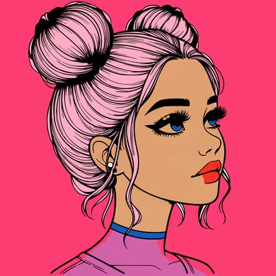 realistic girl with buns on the top of her head