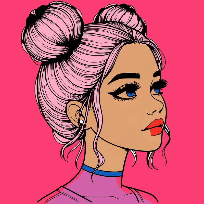 realistic girl with buns on the top of her head