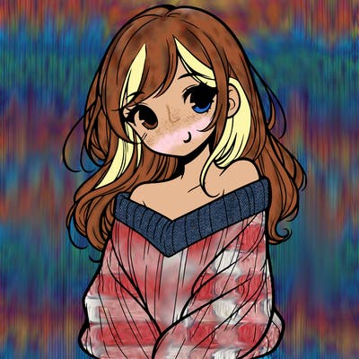 shy pretty girl wearing a sweater that is falling off one shoulder portrait