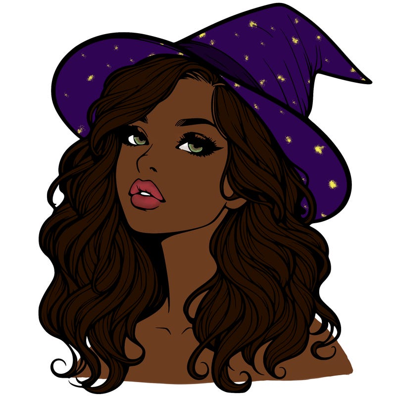 realistic witch girl with wavy hair and lips