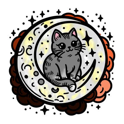 cat on the moon tattoo