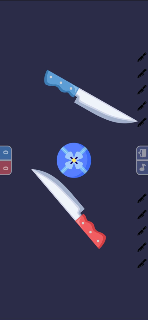 2 Player Game Box Online - Two players competing in a local multiplayer knife throwing mini game on a single device.