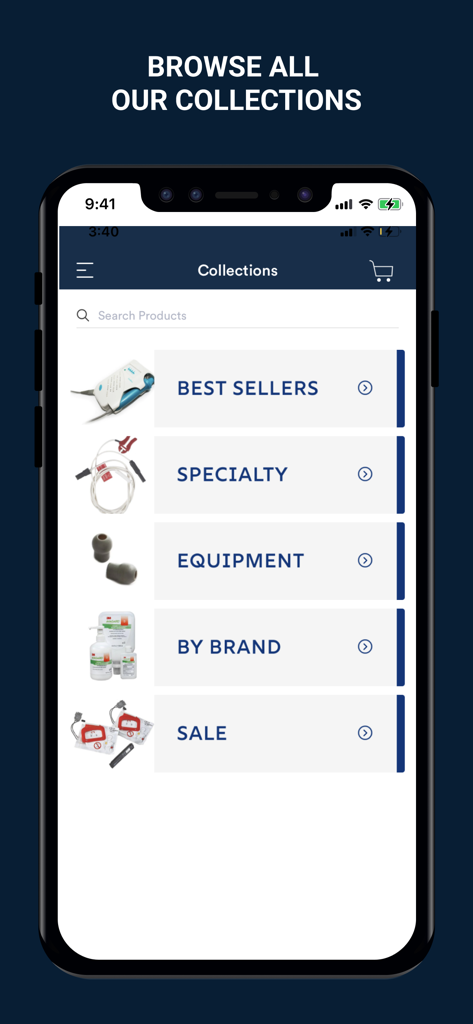 MFI Medical - MFI Medical app collections page displaying categories for medical equipment and supplies