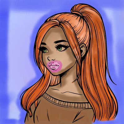 realistic girl with a high ponytail