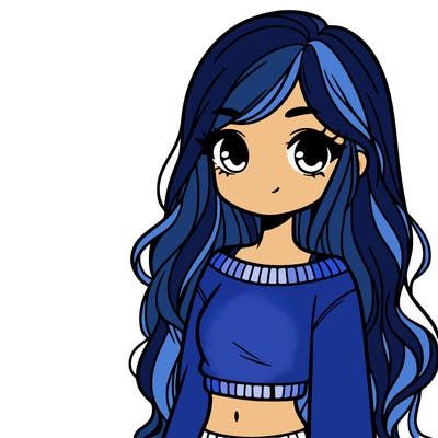 girl with long hair and a crop top with a sweater