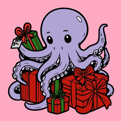 an octopus wrapping gifts