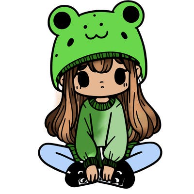 a girl wearing a frog hat and some frog socks