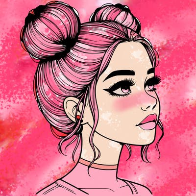 realistic girl with buns on the top of her head