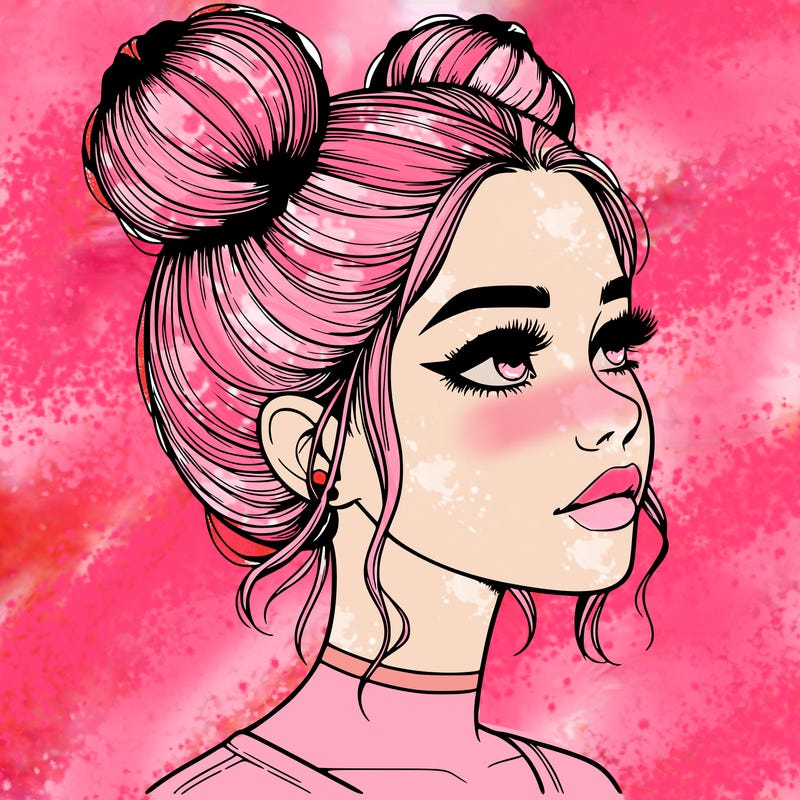 realistic girl with buns on the top of her head