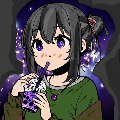 manga character drinking boba