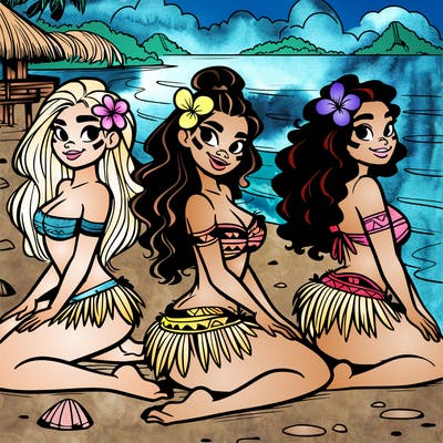 polynesian girls at the beach