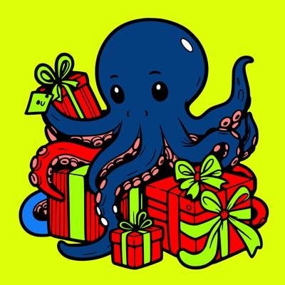 an octopus wrapping gifts