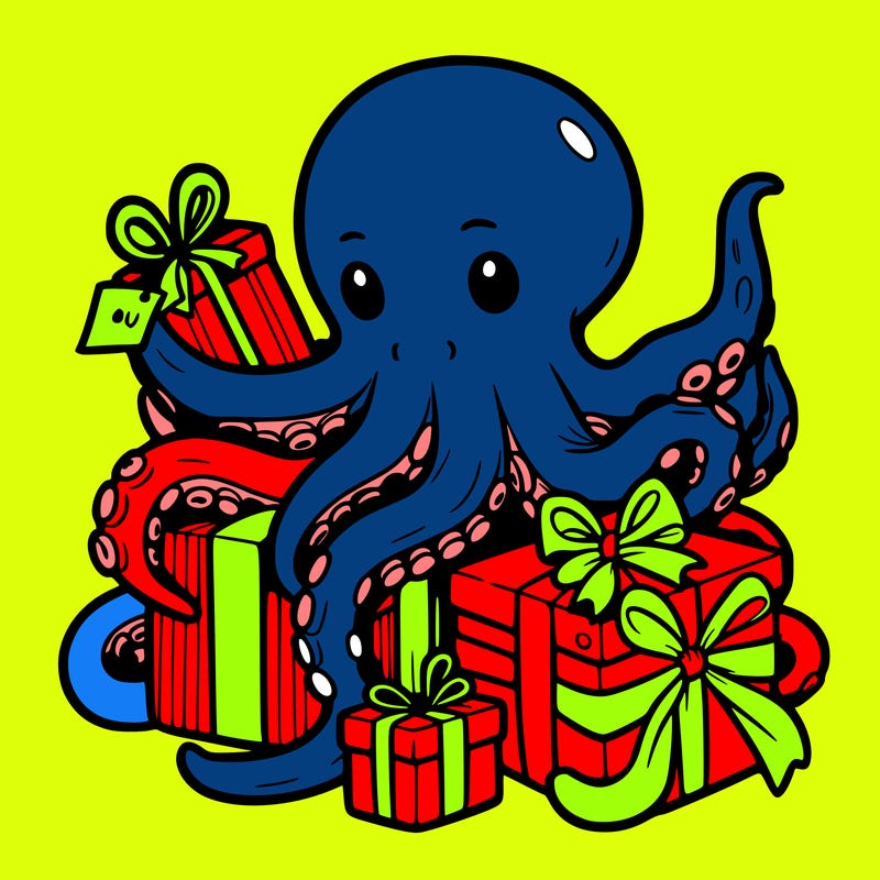 an octopus wrapping gifts