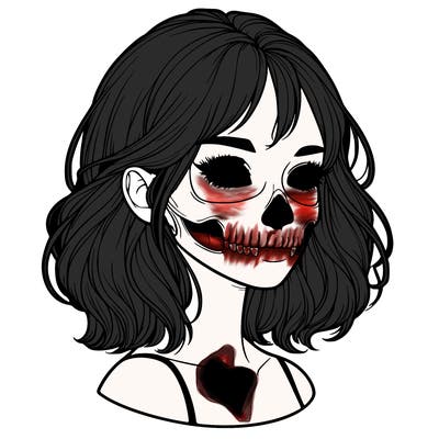 realistic girl with skull