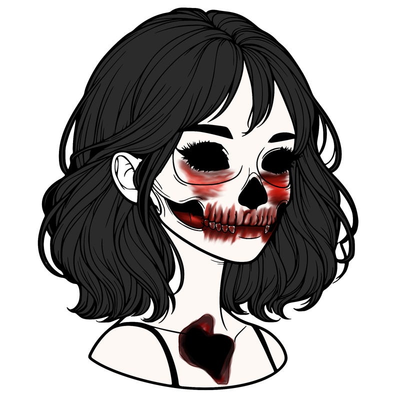 realistic girl with skull