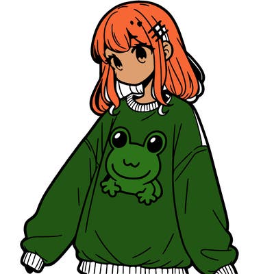 girl wearing frogging sweatshirt