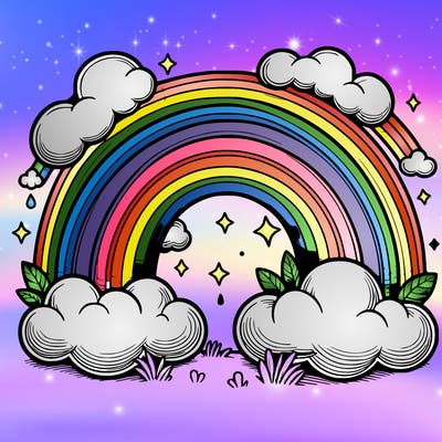 realistic rainbow and clouds