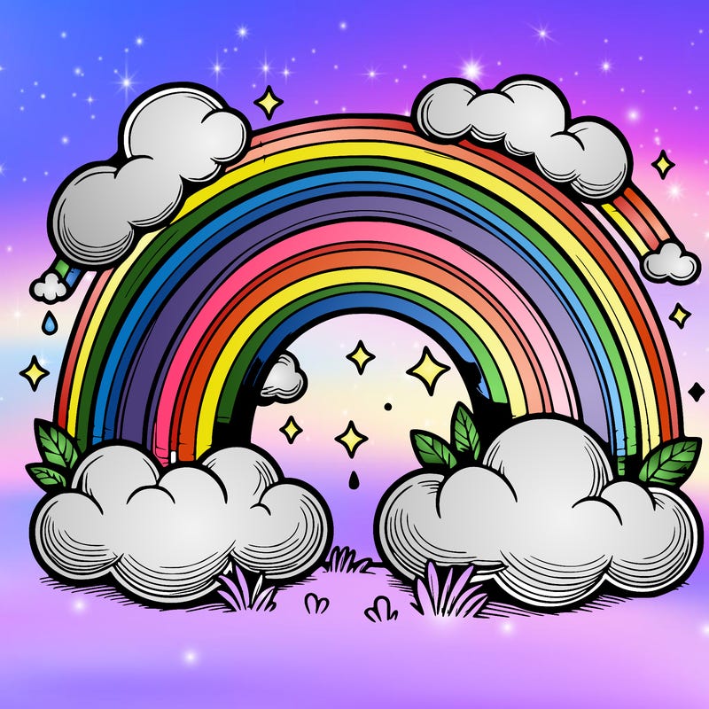 realistic rainbow and clouds