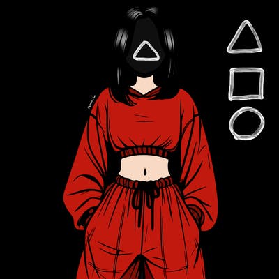 realistic girl faceless with baggy pants and a crop top