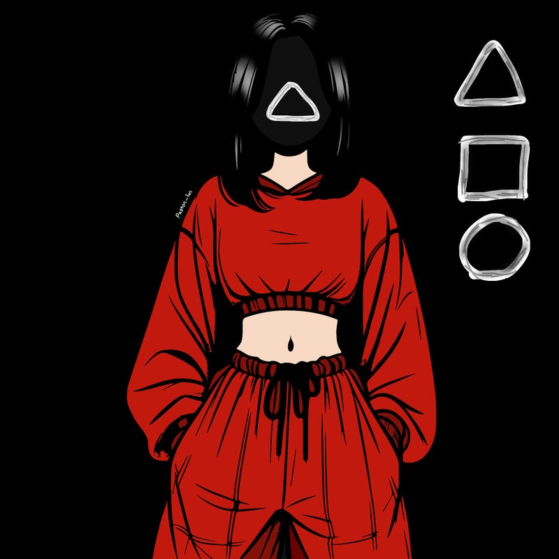 realistic girl faceless with baggy pants and a crop top