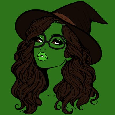realistic witch girl with wavy hair and lips