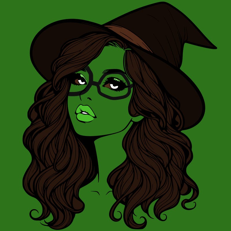 realistic witch girl with wavy hair and lips