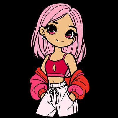 girl with crop top and sweat pants