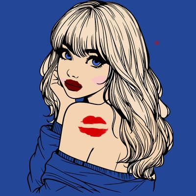 realistic girl with bangs looking over her shoulder