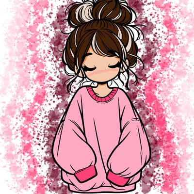 girl with baggy sweatshirt and messy bun