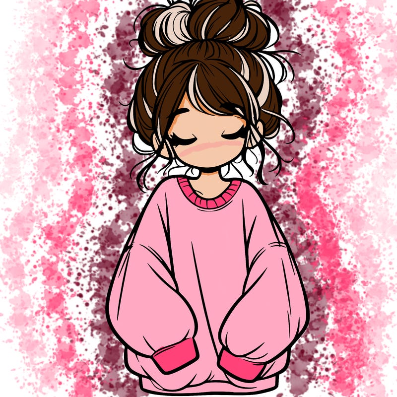 girl with baggy sweatshirt and messy bun