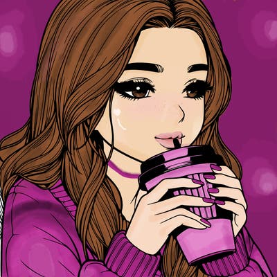 realistic girl drinking coffee