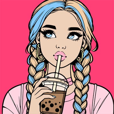 realistic girl with braided hair drinking boba
